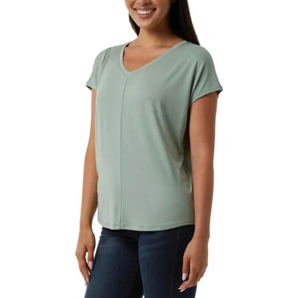 32 Degrees Cool Women’s Soft Luxe Short Sleeve V-Neck Top, Green, M - Picture 3 of 3
